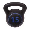 3-Piece Kettlebell Weight Set with 5, 10, and 15 lbs Kettlebells and HDPE Covered Ergonomic Wide Handles, Including Base Rack