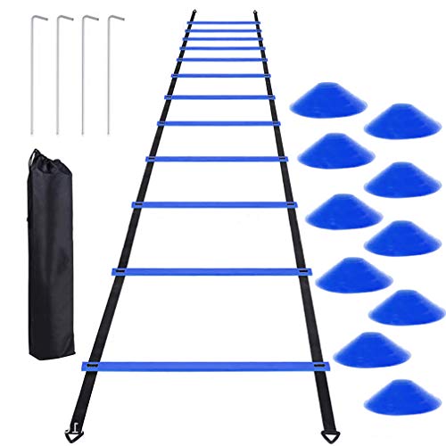 Agility Ladder Training Set Equipment Kit with 10 Cones and 4 Stakes