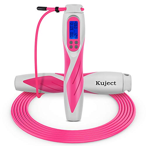 Kuject Skipping Rope Pink, Adjustable Weighted Handle Jump Rope