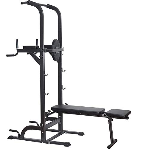 Power Tower Dip Station High Capacity 800lbs w/Weight Sit Up Bench