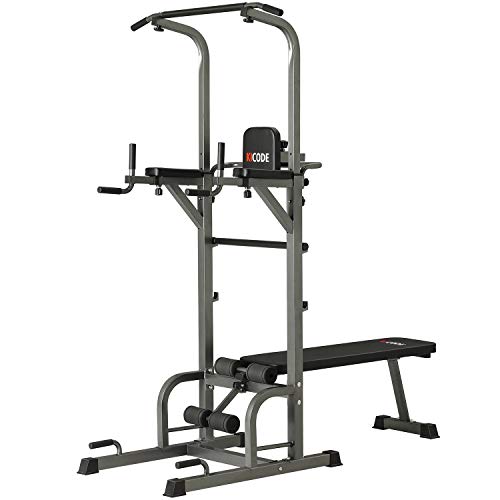 Kicode Power Tower with Bench, Pull Up Bar Dip Station