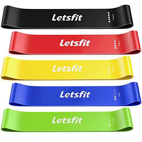 Letsfit Resistance Loop Exercise Bands with Instruction Guide and Carry Bag