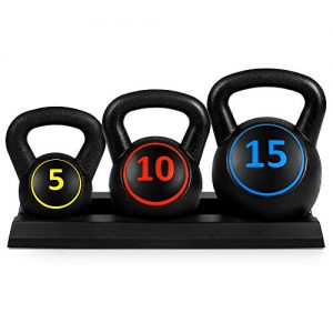 Best Choice Products 3-Piece Kettlebell Set with Storage Rack