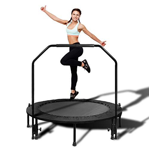 Fitness Trampoline with Adjustable Handrail and Safety Pad