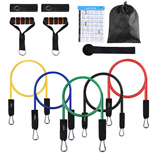 FITFIT Resistance Bands Set, 5-Piece Exercise Bands with Handles