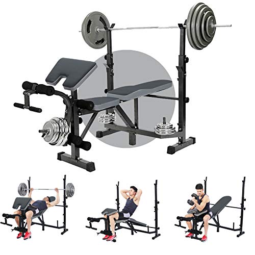Adjustable Multi-Function Foldable Weight Bench and Fitness Barbell
