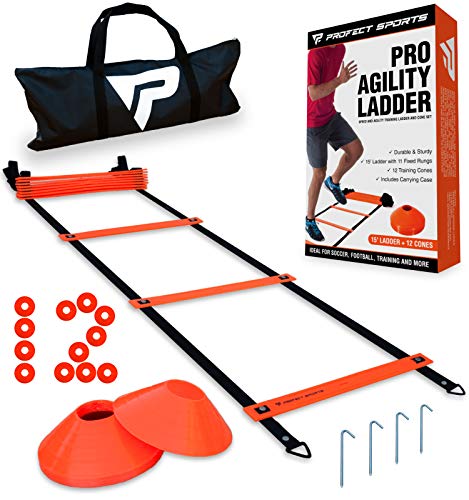 Pro Agility Ladder and Cones - 15 ft Fixed-Rung Speed Ladder