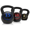 3-Piece Kettlebell Weights Set in Black, 5, 10, and 15 lbs with HDPE Material for Strength and Conditioning