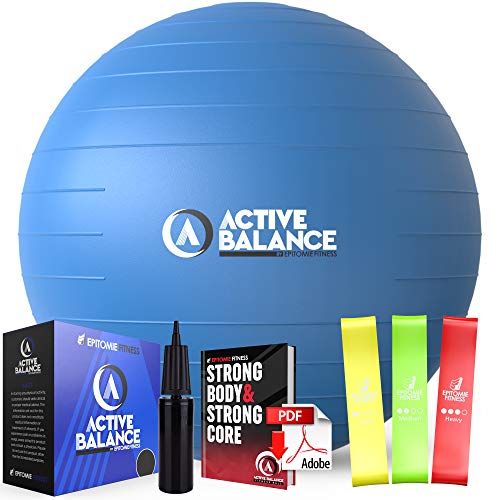 Epitomie Fitness Active Balance Exercise Ball with Resistance Bands & Hand Pump