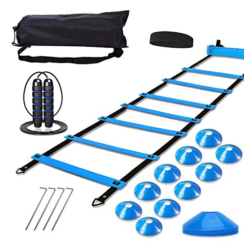 Speed Agility Training Set, Includes 1 Agility Ladder, 4 Steel Stakes