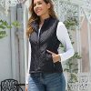 fuinloth Women's Padded Vest, Stand Collar Lightweight Zip