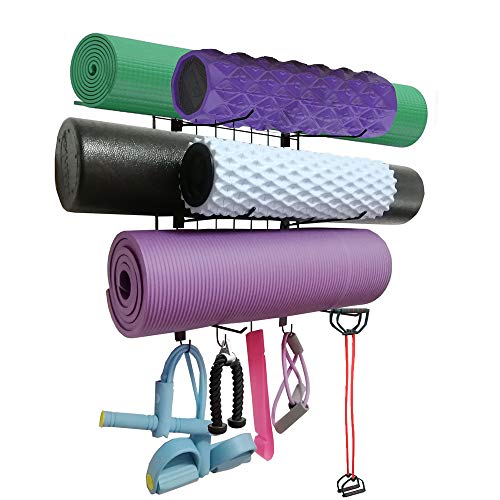 Yoga Mat Rack Wall Mount Foam Rollers Holder Free Adjustment