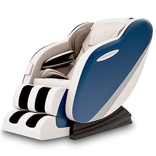 Shiatsu 3D Full-Body Massage Chair with S-Monitor, Zero Gravity, Yoga Stretch and Foot Roller - Bluetooth, Heat and Dual color Option (Khaki and Blue).