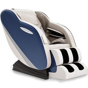 3D S-Track Thai Yoga Stretch Zero Gravity Full Body Shiatsu Massage Chair with Tap, Bluetooth, Heating, Rocking and Foot Roller - Khaki and Blue.