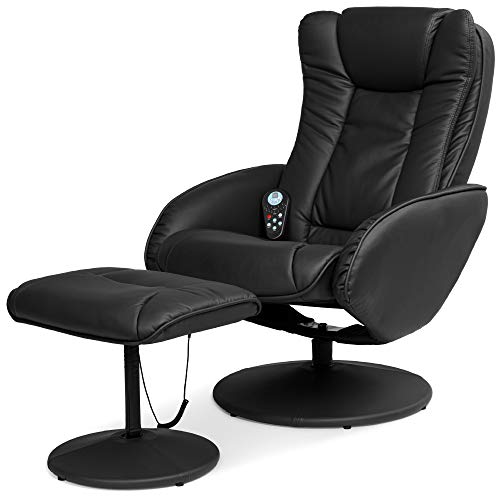 Faux Leather Electric Massage Recliner Chair with Stool Footrest Ottoman, Remote Control, 5 Heat, Massage Modes and Side Pockets for Living Room, Bedroom, Office Comfort - Black.
