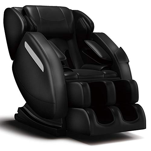 Black Zero Gravity Shiatsu Recliner Full Body Massage Chair with Air Bags, Back Heater, Foot Roller and Bluetooth Speaker.