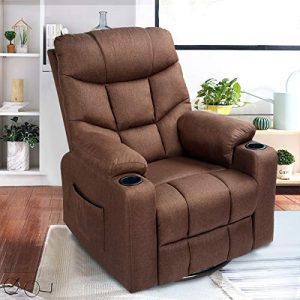 Esright Coffee Fabric Massage Recliner Chair 360 Degrees